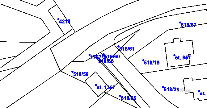 Parcela st. 518/60 v KÚ Jevíčko-předměstí, Katastrální mapa
