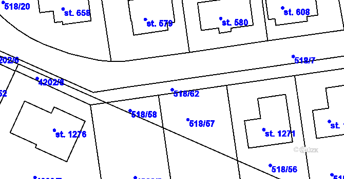 Parcela st. 518/62 v KÚ Jevíčko-předměstí, Katastrální mapa