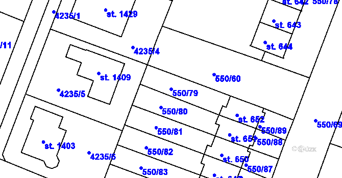 Parcela st. 550/79 v KÚ Jevíčko-předměstí, Katastrální mapa