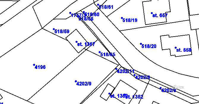 Parcela st. 518/65 v KÚ Jevíčko-předměstí, Katastrální mapa