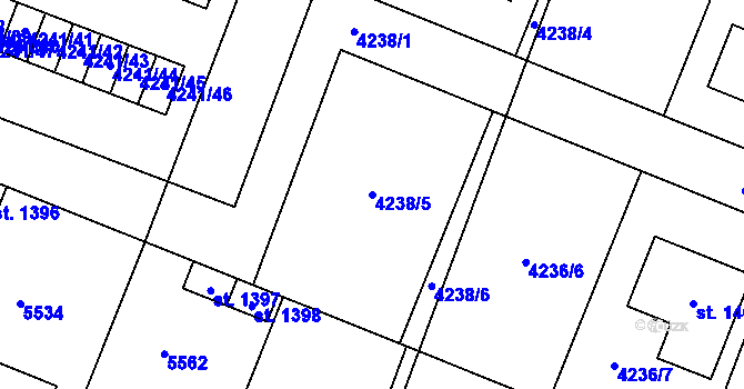 Parcela st. 4238/5 v KÚ Jevíčko-předměstí, Katastrální mapa