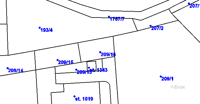 Parcela st. 209/16 v KÚ Jevíčko-předměstí, Katastrální mapa