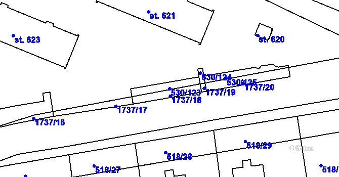 Parcela st. 530/123 v KÚ Jevíčko-předměstí, Katastrální mapa