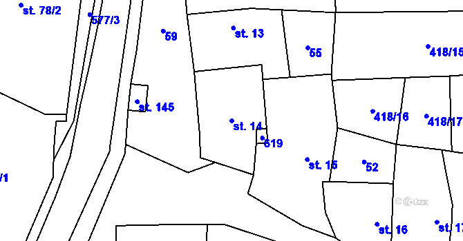 Parcela st. 14 v KÚ Jeviněves, Katastrální mapa