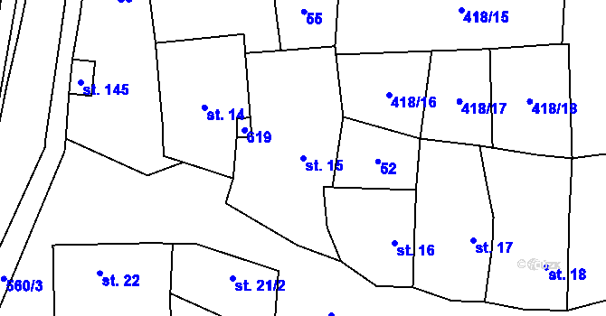 Parcela st. 15 v KÚ Jeviněves, Katastrální mapa