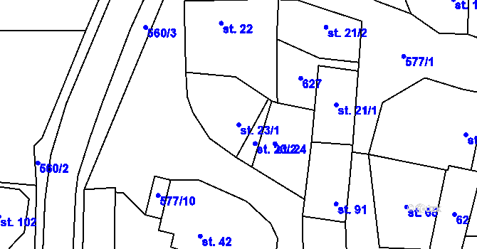 Parcela st. 23/1 v KÚ Jeviněves, Katastrální mapa