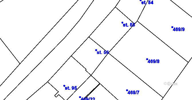 Parcela st. 56 v KÚ Jeviněves, Katastrální mapa