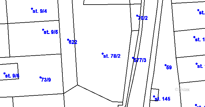 Parcela st. 78/2 v KÚ Jeviněves, Katastrální mapa