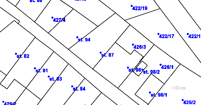 Parcela st. 87 v KÚ Jeviněves, Katastrální mapa