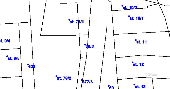 Parcela st. 70/2 v KÚ Jeviněves, Katastrální mapa