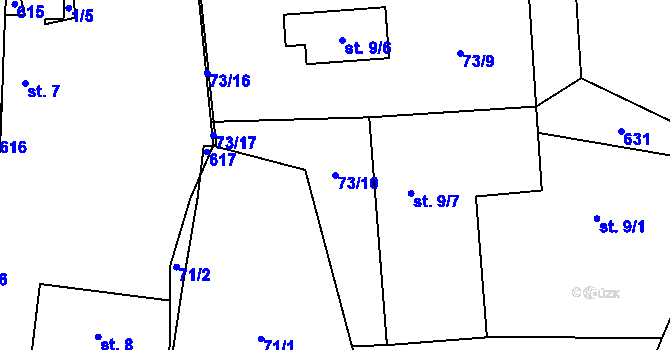 Parcela st. 73/10 v KÚ Jeviněves, Katastrální mapa