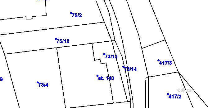 Parcela st. 73/13 v KÚ Jeviněves, Katastrální mapa