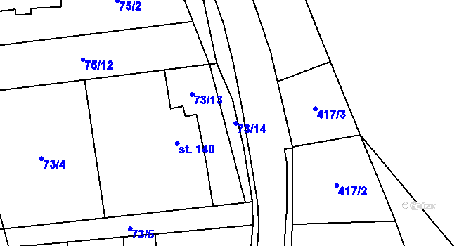 Parcela st. 73/14 v KÚ Jeviněves, Katastrální mapa