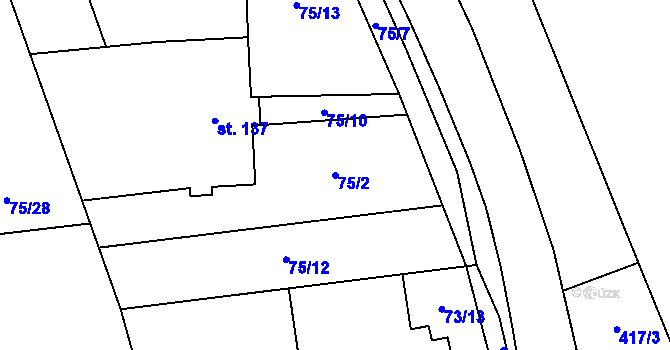 Parcela st. 75/2 v KÚ Jeviněves, Katastrální mapa