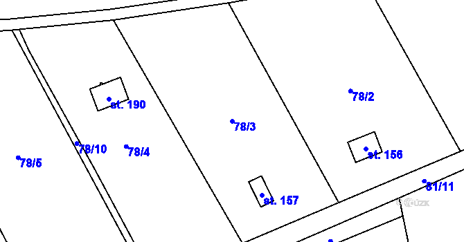 Parcela st. 78/3 v KÚ Jeviněves, Katastrální mapa