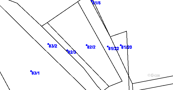 Parcela st. 82/2 v KÚ Jeviněves, Katastrální mapa