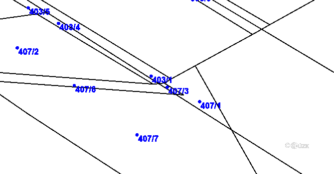 Parcela st. 407/3 v KÚ Jeviněves, Katastrální mapa