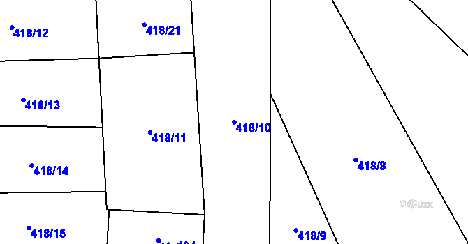 Parcela st. 418/10 v KÚ Jeviněves, Katastrální mapa