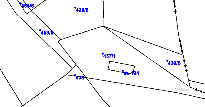 Parcela st. 437/1 v KÚ Jeviněves, Katastrální mapa