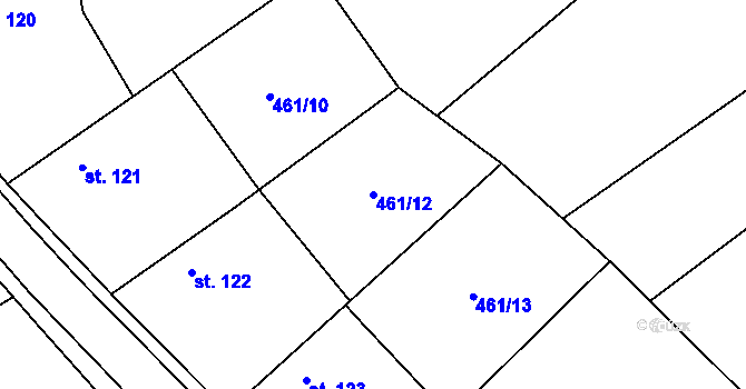 Parcela st. 461/12 v KÚ Jeviněves, Katastrální mapa