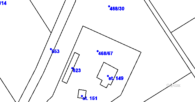 Parcela st. 468/67 v KÚ Jeviněves, Katastrální mapa