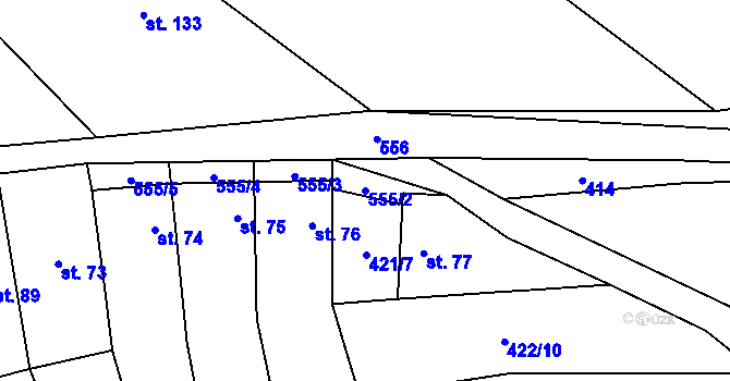 Parcela st. 555/2 v KÚ Jeviněves, Katastrální mapa