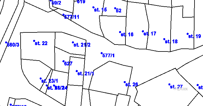 Parcela st. 577/1 v KÚ Jeviněves, Katastrální mapa