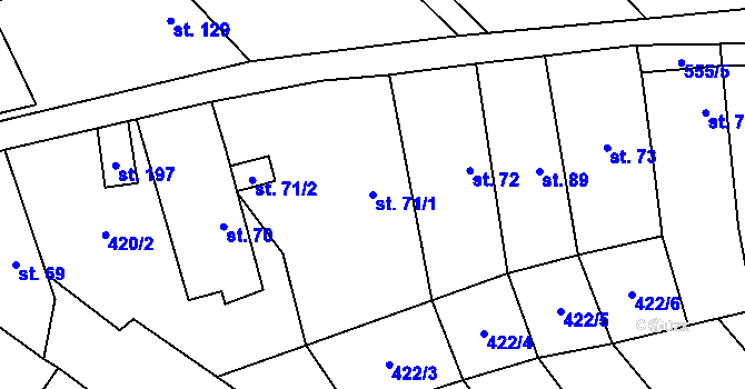 Parcela st. 71/1 v KÚ Jeviněves, Katastrální mapa