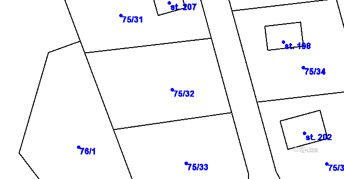 Parcela st. 75/32 v KÚ Jeviněves, Katastrální mapa