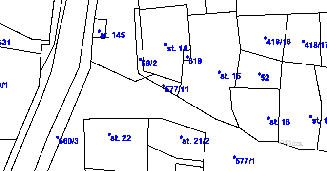 Parcela st. 577/11 v KÚ Jeviněves, Katastrální mapa