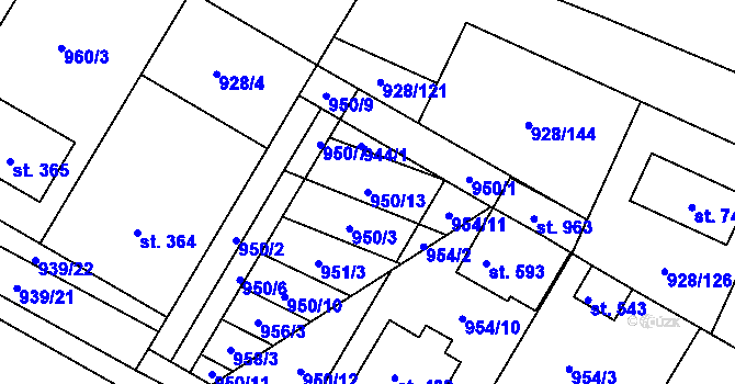 Parcela st. 950/13 v KÚ Jevišovice, Katastrální mapa