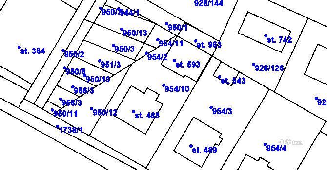 Parcela st. 954/10 v KÚ Jevišovice, Katastrální mapa
