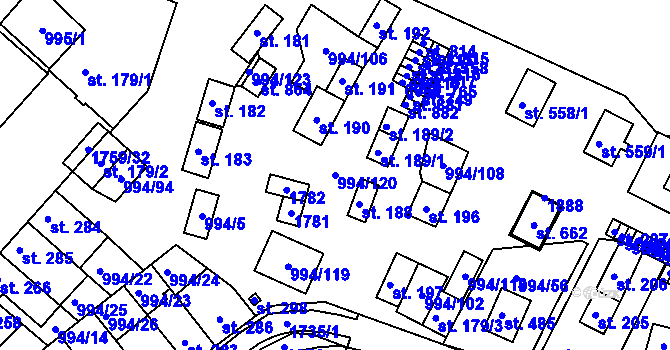 Parcela st. 994/120 v KÚ Jevišovice, Katastrální mapa