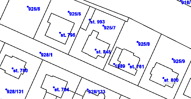 Parcela st. 845 v KÚ Jevišovice, Katastrální mapa