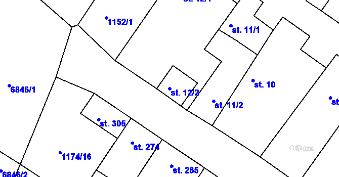 Parcela st. 12/2 v KÚ Jevišovice, Katastrální mapa