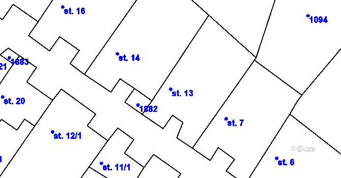 Parcela st. 13 v KÚ Jevišovice, Katastrální mapa