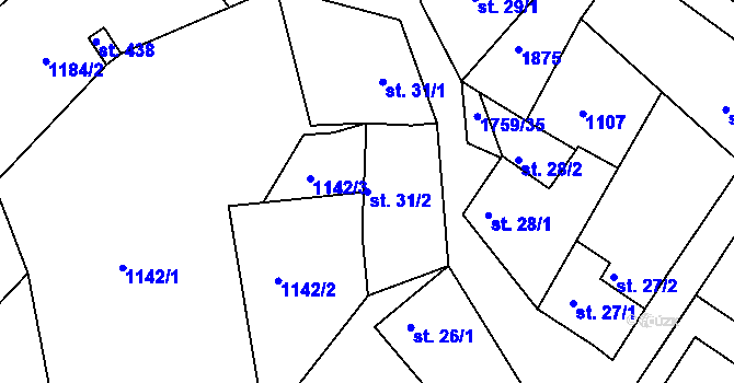 Parcela st. 31/2 v KÚ Jevišovice, Katastrální mapa