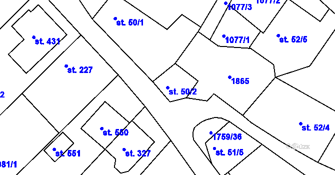 Parcela st. 50/2 v KÚ Jevišovice, Katastrální mapa