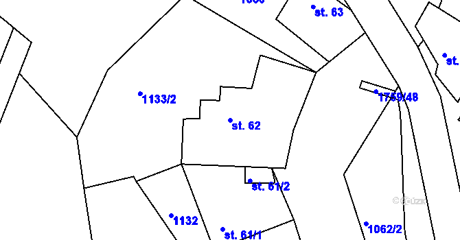 Parcela st. 62 v KÚ Jevišovice, Katastrální mapa