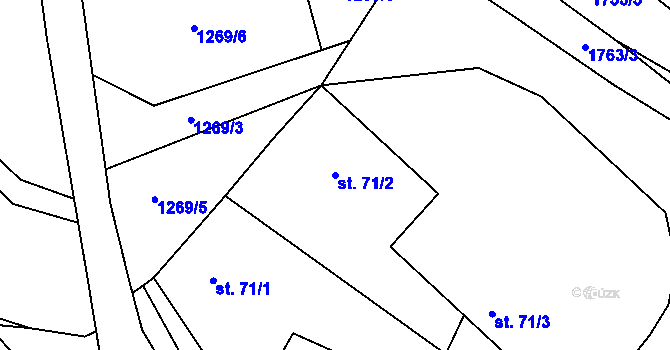 Parcela st. 71/2 v KÚ Jevišovice, Katastrální mapa