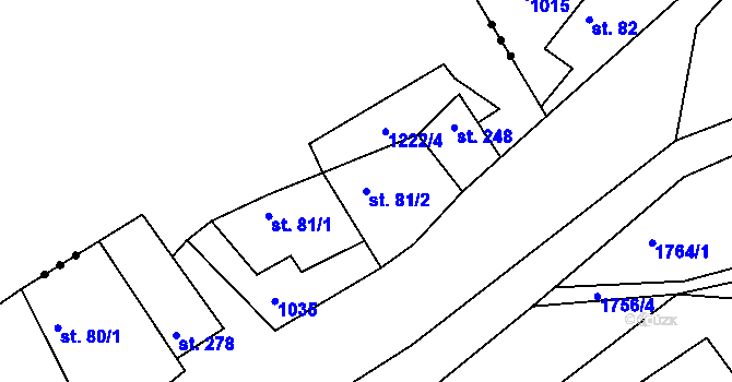Parcela st. 81/2 v KÚ Jevišovice, Katastrální mapa