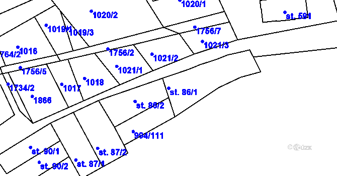 Parcela st. 86/1 v KÚ Jevišovice, Katastrální mapa