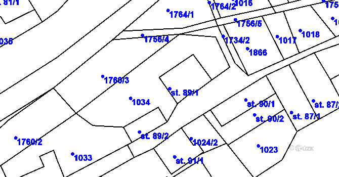 Parcela st. 89/1 v KÚ Jevišovice, Katastrální mapa