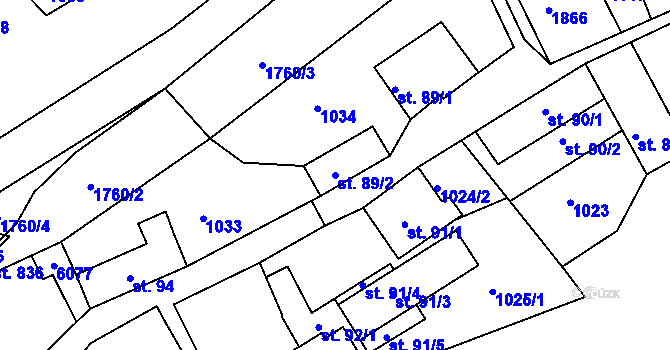 Parcela st. 89/2 v KÚ Jevišovice, Katastrální mapa