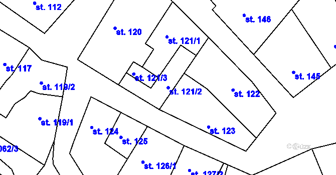 Parcela st. 121/2 v KÚ Jevišovice, Katastrální mapa