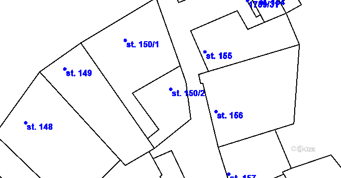 Parcela st. 150/2 v KÚ Jevišovice, Katastrální mapa