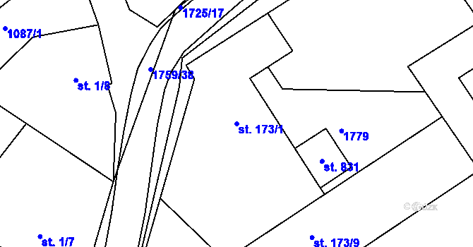 Parcela st. 173/1 v KÚ Jevišovice, Katastrální mapa