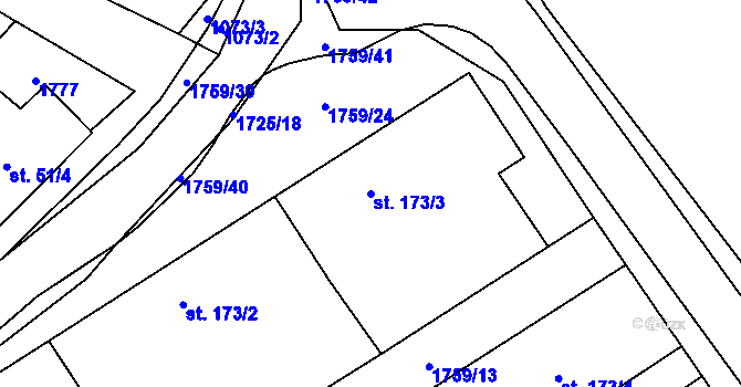 Parcela st. 173/3 v KÚ Jevišovice, Katastrální mapa