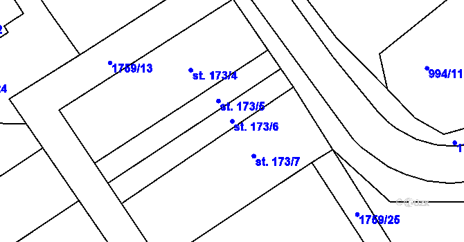 Parcela st. 173/6 v KÚ Jevišovice, Katastrální mapa