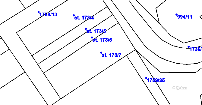 Parcela st. 173/7 v KÚ Jevišovice, Katastrální mapa